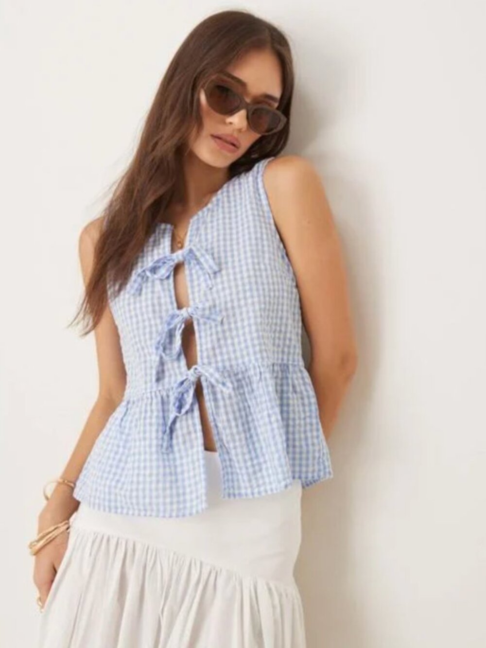 Petal & Pup Blue Gingham Tie Front Top